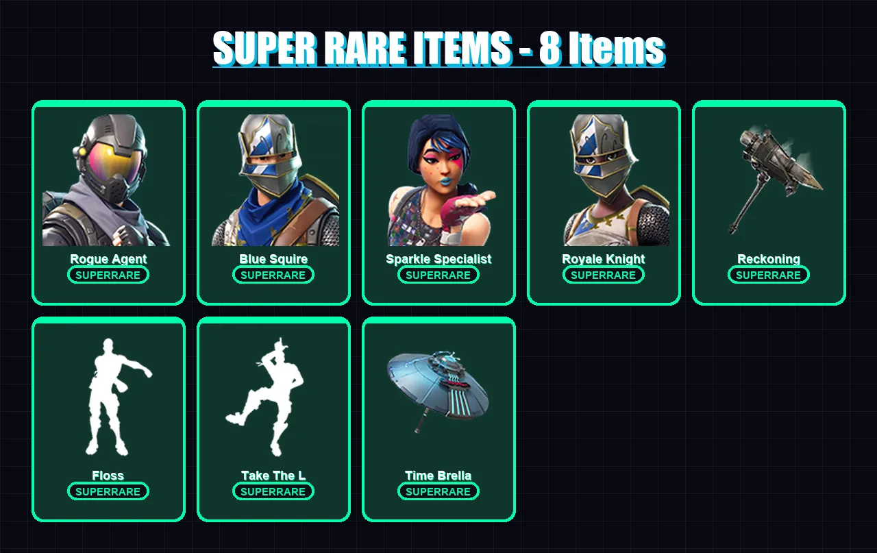 [PS4/PS5/XBOX/PC] | Rogue Agent | Blue Squire | Sparkle Specialist | Royale Knight | Zenith | 49 skin | 66 pickaxe | 60 emote | 78 glider | Lv1106