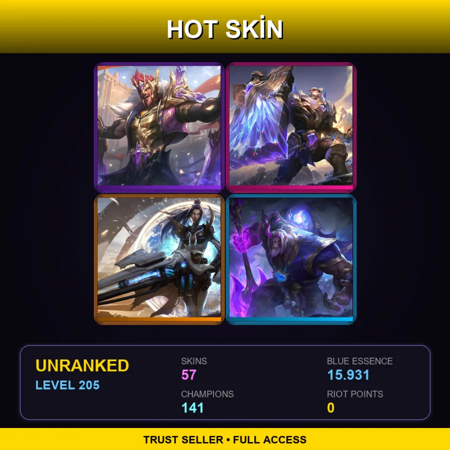 EUNE | Lv205 | Unranked | 57 Skin | 141 Champ — Pulsefire Caitlyn