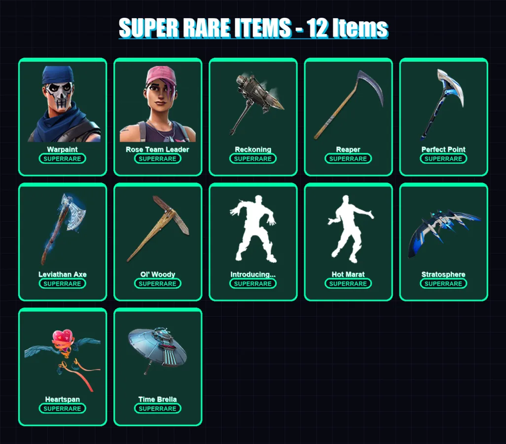 [PC/XBOX] | Warpaint | Rose Team Leader | Calamity | Menace | Midas | 124 skin | 167 pickaxe | 135 emote | 142 glider | Lv2543