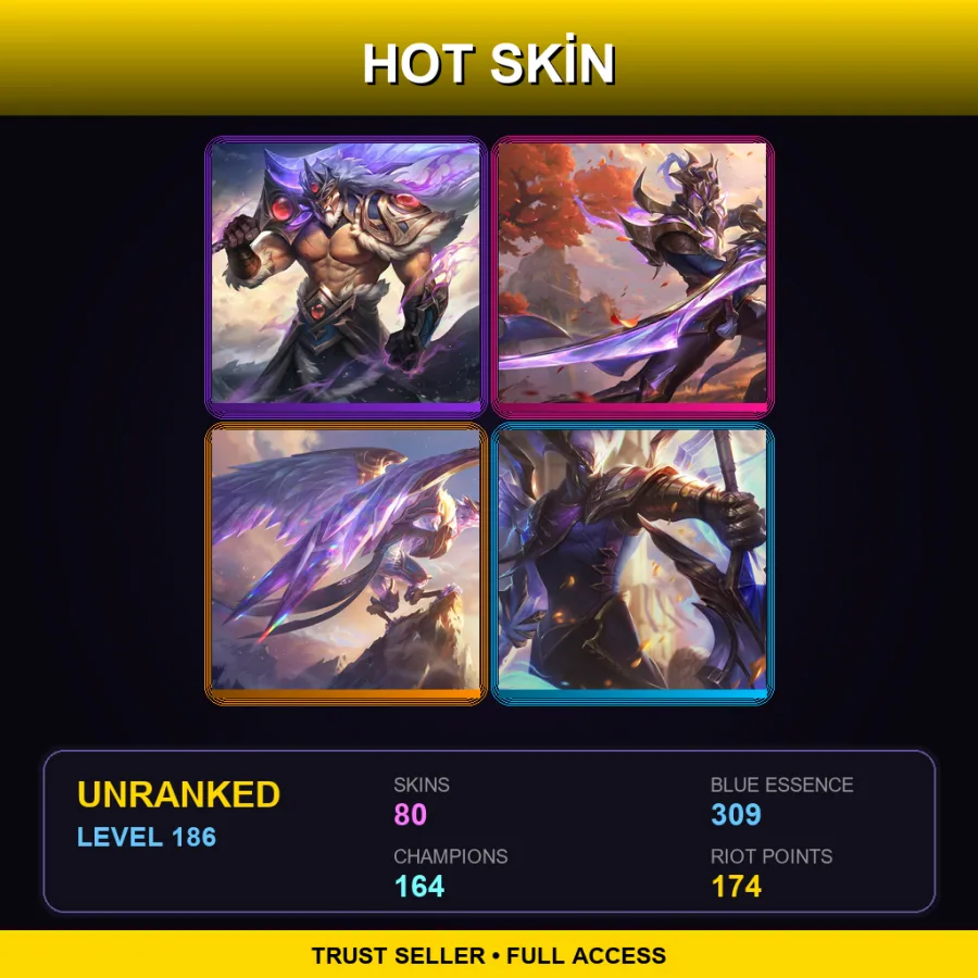 BR | Lv186 | Unranked | 80 Skin | 164 Champ — LoL account