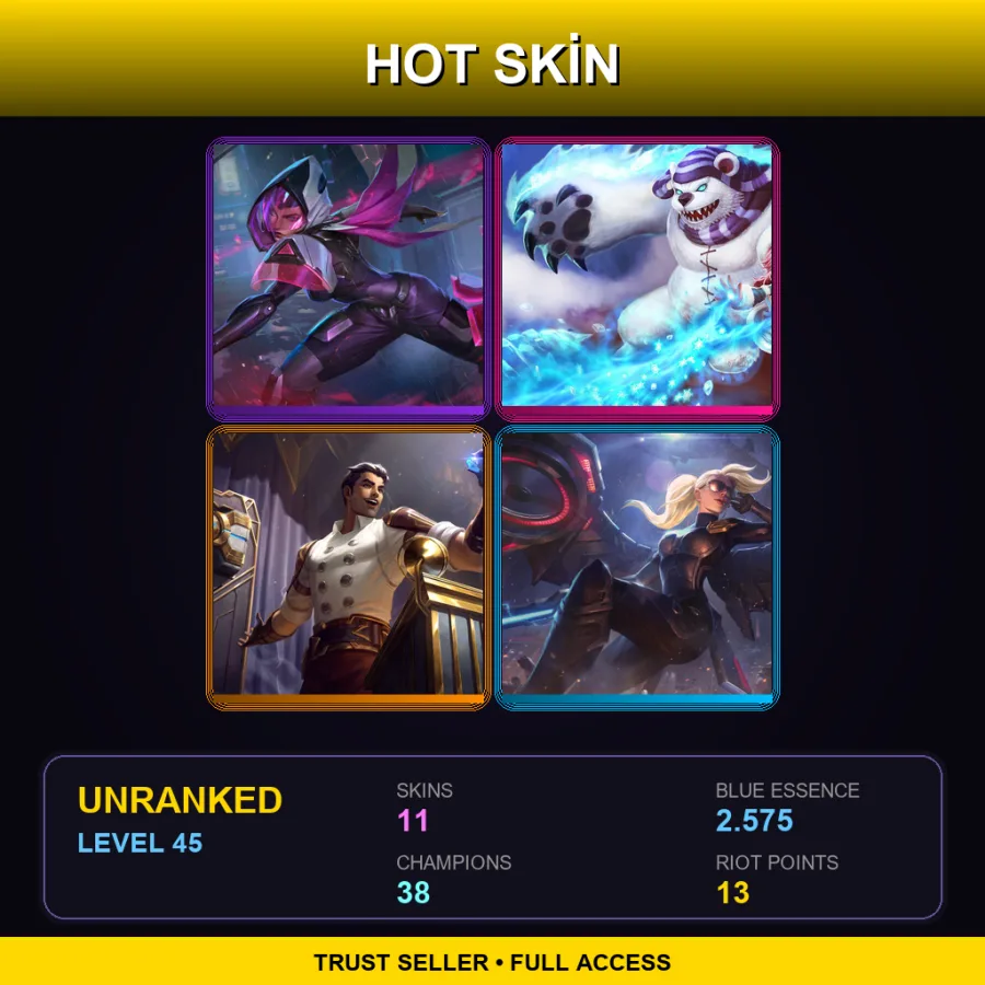 TR | Lv45 | Unranked | 11 Skin | 38 Champ — LoL account