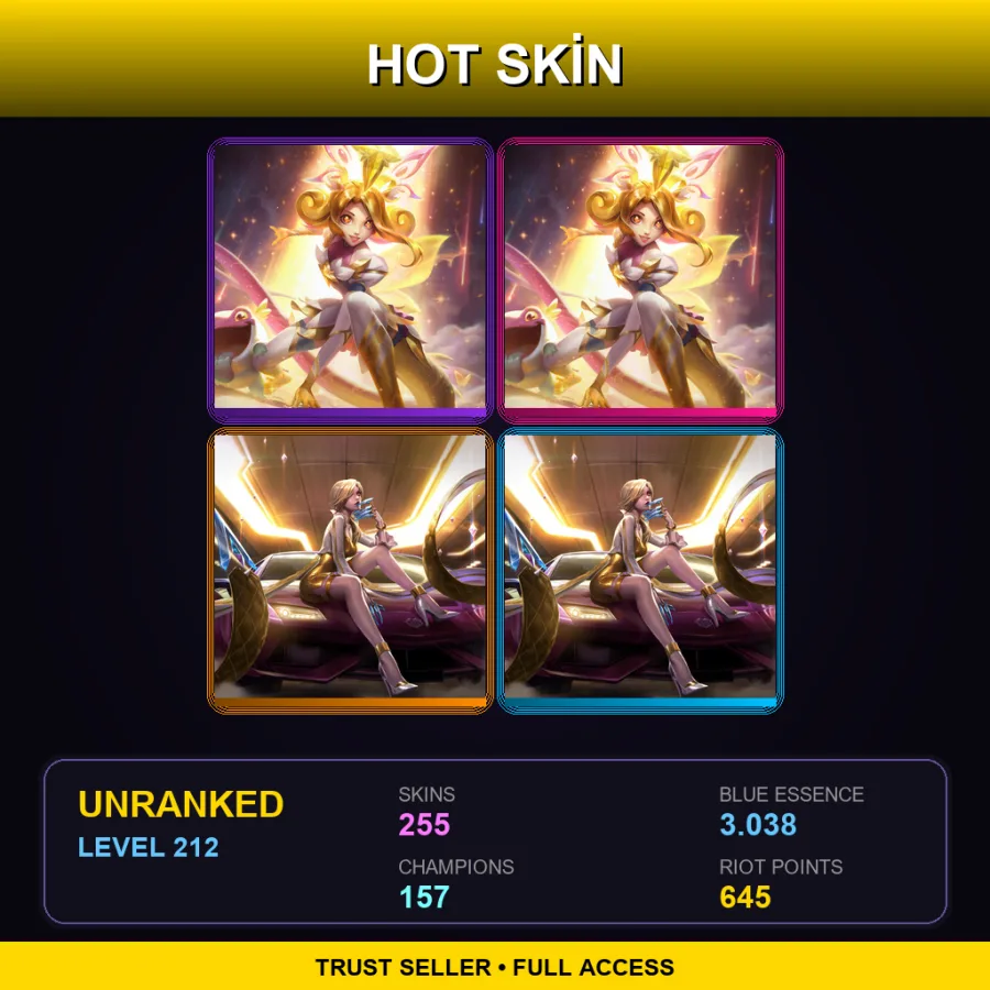 NA | Lv212 | Unranked | 255 Skin | 157 Champ — LoL account