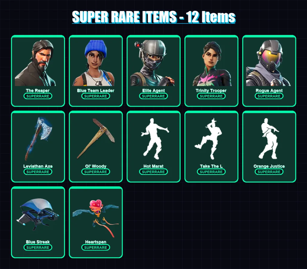 [PC/XBOX/PSN] | The Reaper | Blue Team Leader | Elite Agent | Trinity Trooper | Rogue Agent | 135 skin | 112 pickaxe | 105 emote | 95 glider | Lv145