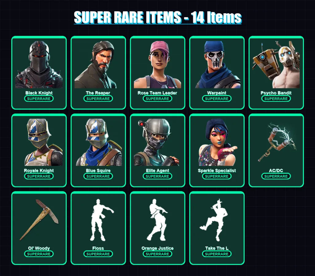 [PC/XBOX/PSN] | Black Knight | The Reaper | Rose Team Leader | Warpaint | Psycho Bandit | 27 skin | 22 pickaxe | 39 emote | 22 glider | Lv263