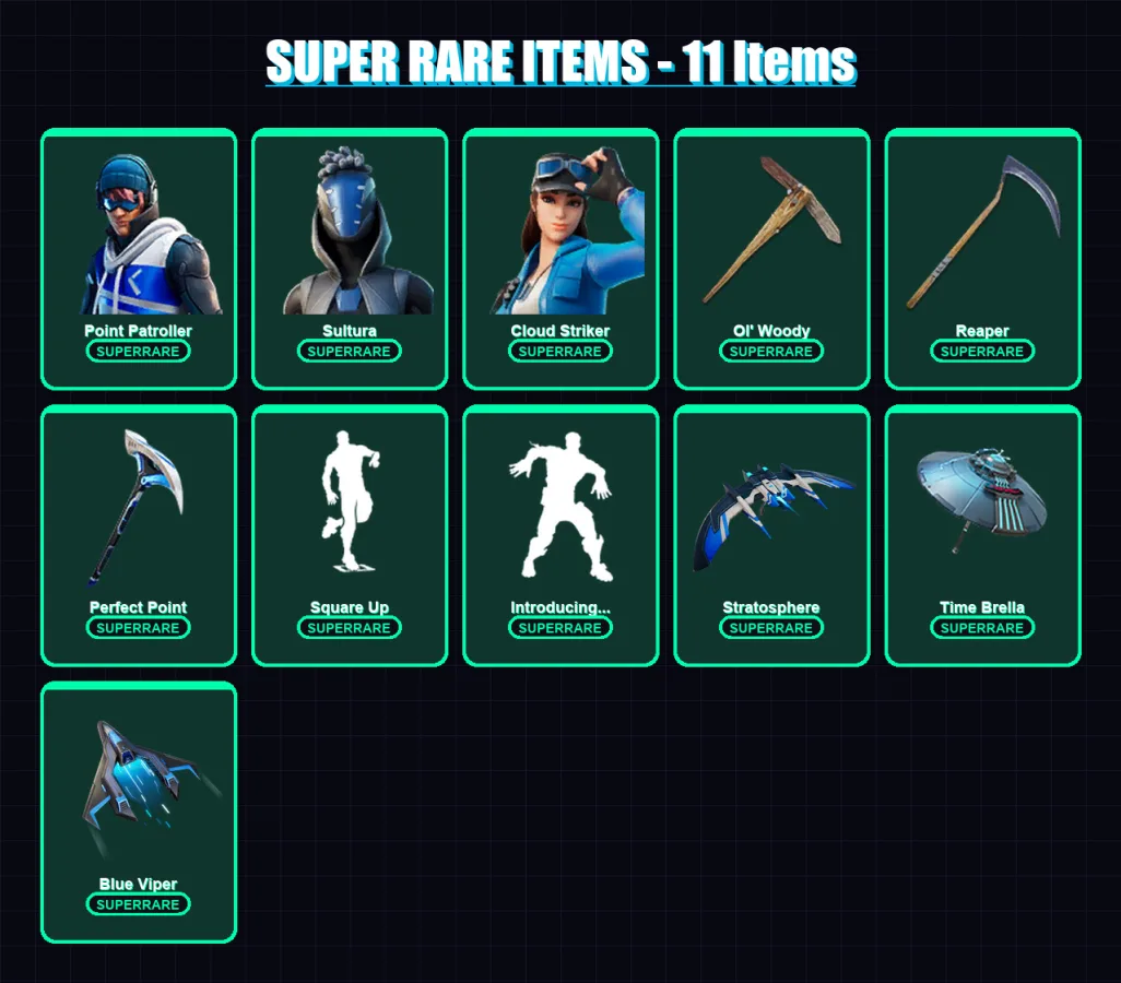 [PC/XBOX/PSN] | Point Patroller | Sultura | Cloud Striker | Era | Nezumi | 53 skin | 69 pickaxe | 61 emote | 61 glider | Lv1081