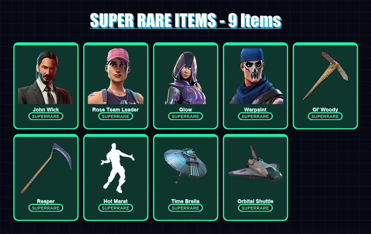 [PC/XBOX/PSN] | John Wick | Rose Team Leader | Glow | Warpaint | Hybrid | 187 skin | 201 pickaxe | 177 emote | 151 glider | Lv2283