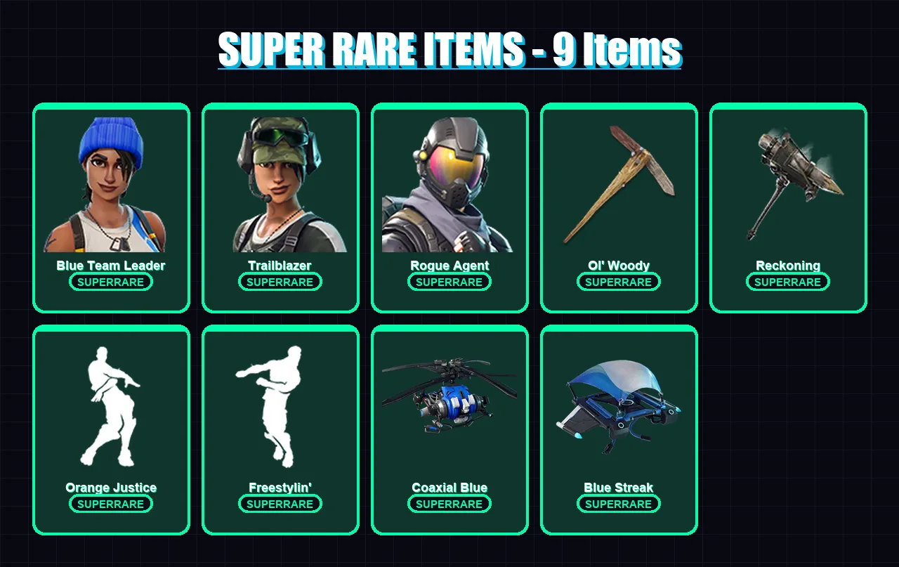 [PS4/PS5/XBOX/PC] | Blue Team Leader | Trailblazer | Rogue Agent | Fade | Carbide | 41 skin | 33 pickaxe | 48 emote | 30 glider | Lv431