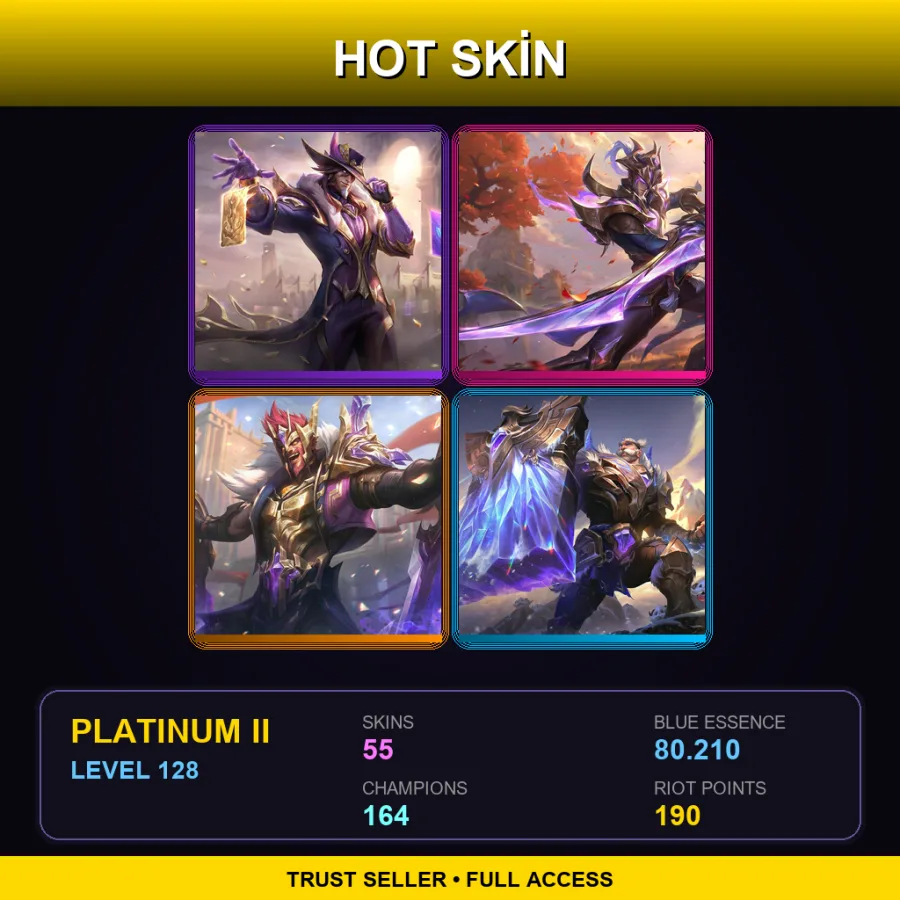 EUW | Victorious Twisted Fate | Victorious Master Yi | Victorious Draven | Victorious Braum | 55 Skin | 164 Champ | Platinum II | Lv128