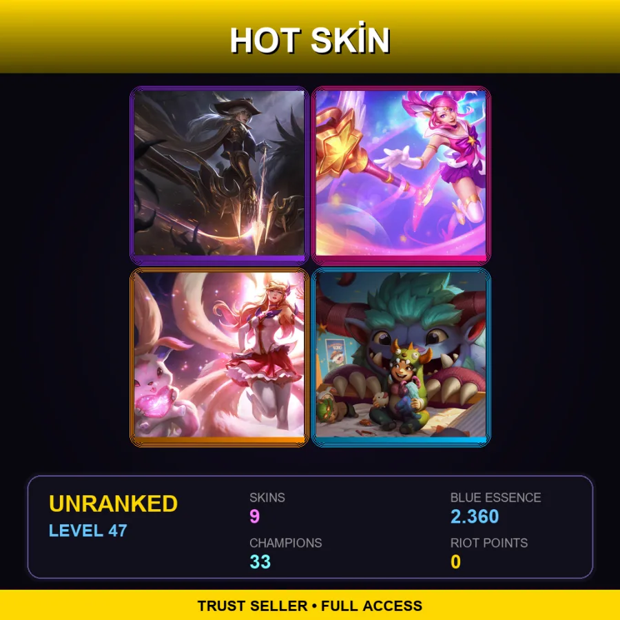 EUW | Lv47 | Unranked | 9 Skin | 33 Champ
