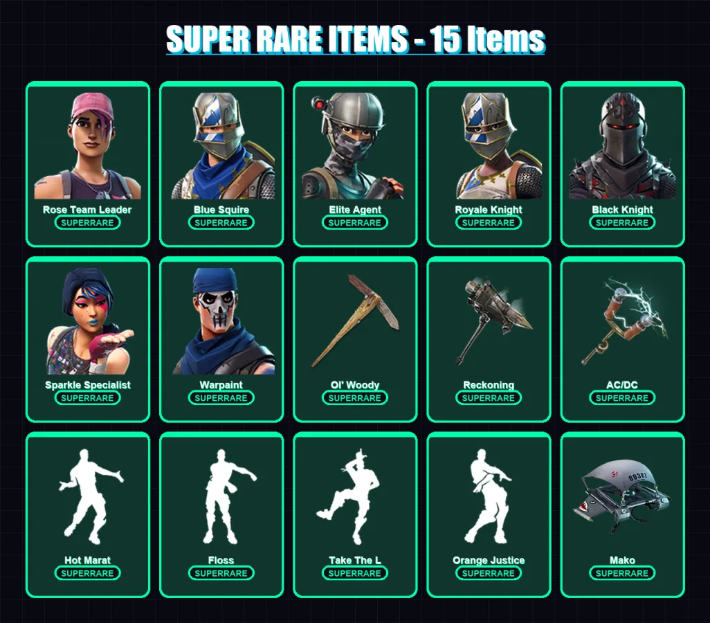 [PC/XBOX/PSN] | Rose Team Leader | Blue Squire | Elite Agent | Royale Knight | Black Knight | 44 skin | 30 pickaxe | 54 emote | 36 glider | Lv432
