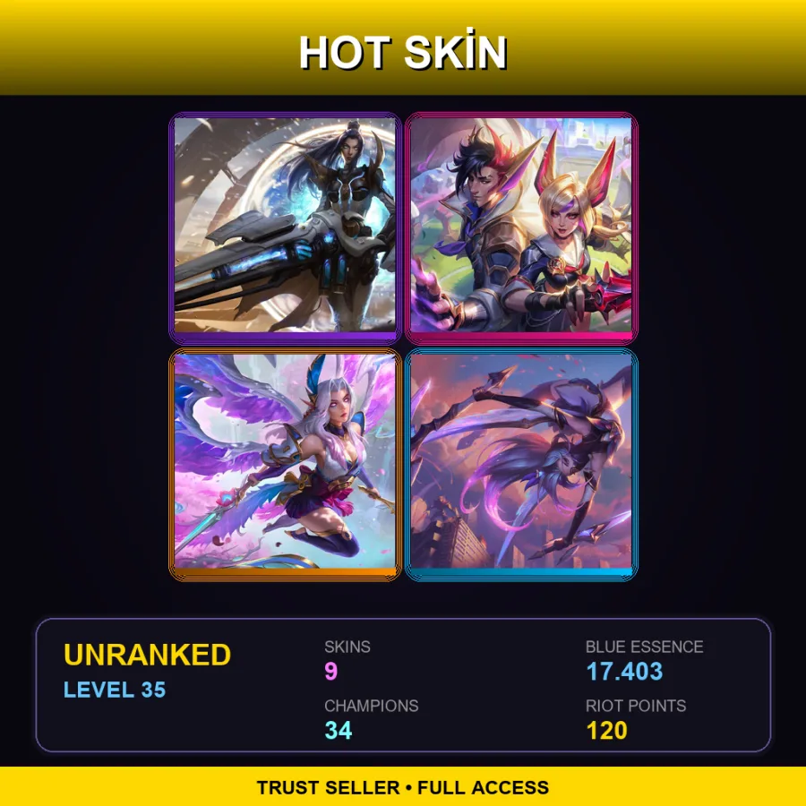 EUW | Lv35 | Unranked | 9 Skin | 34 Champ