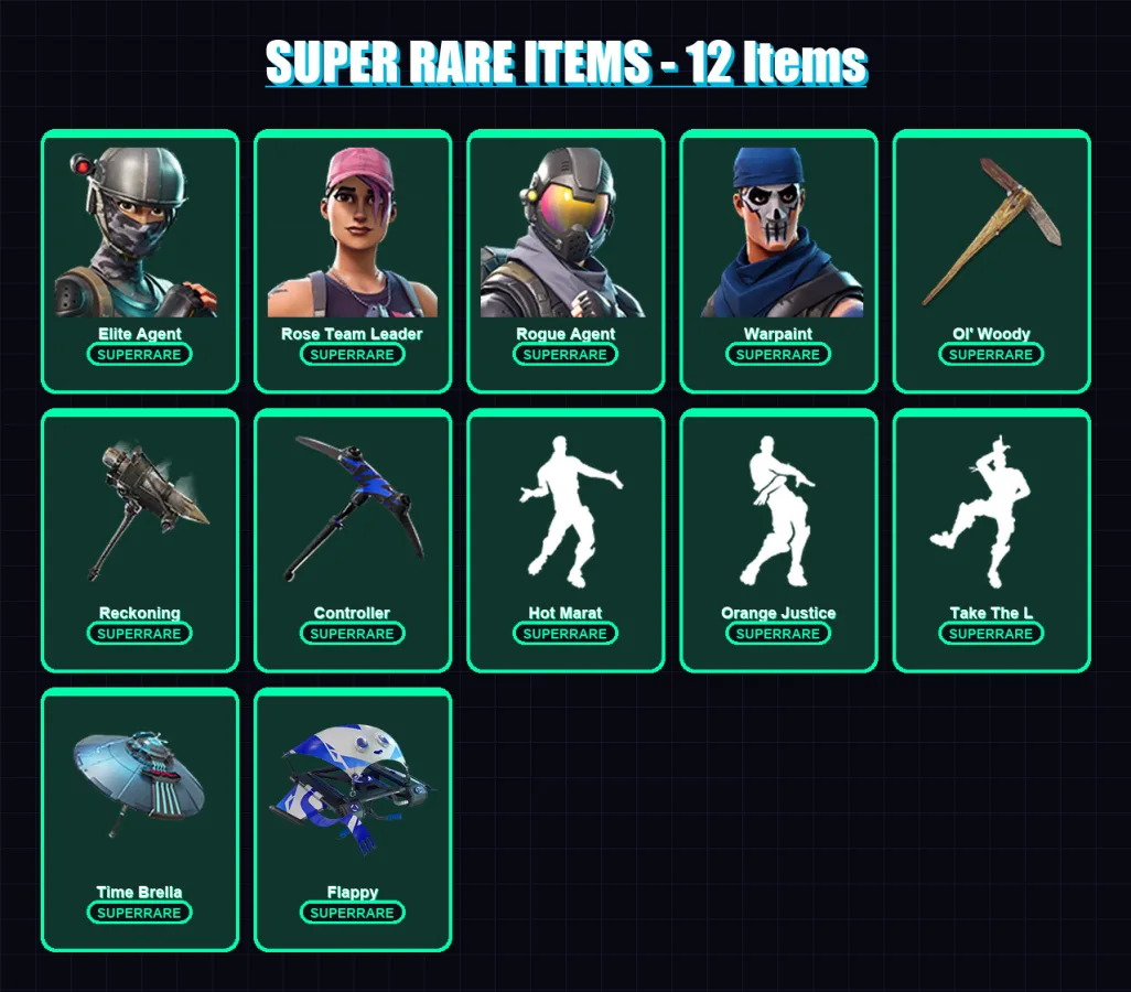 [PC/XBOX] | Elite Agent | Rose Team Leader | Rogue Agent | Warpaint | Carbide | 50 skin | 63 pickaxe | 61 emote | 74 glider | Lv1247