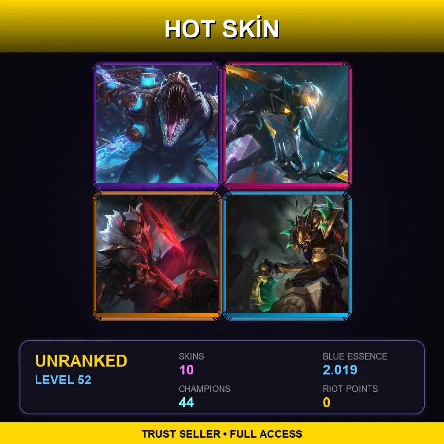 VN | Lv52 | Unranked | 10 Skin | 44 Champ — LoL account