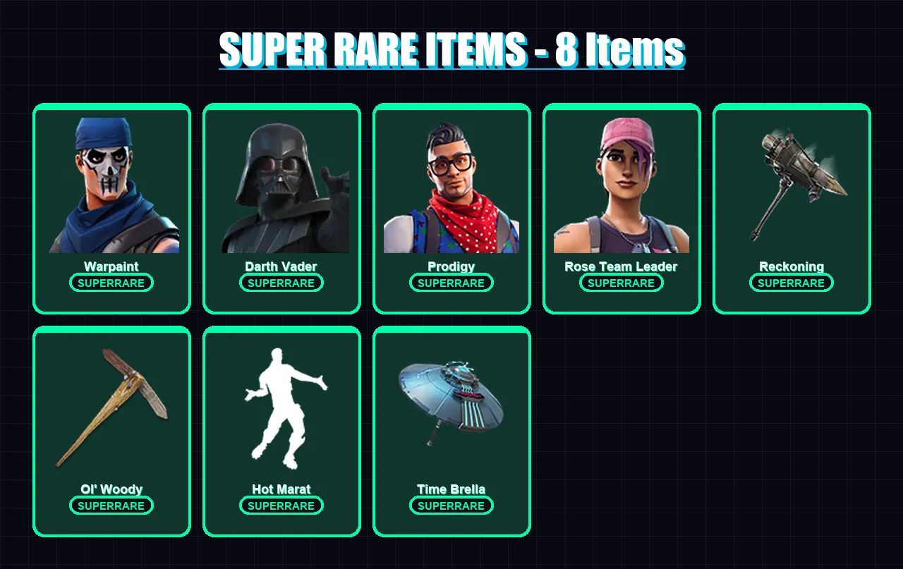 [PS4/PS5/XBOX/PC] | Warpaint | Darth Vader | Prodigy | Rose Team Leader | Mandalorian | 160 skin | 202 pickaxe | 147 emote | 162 glider | Lv2013