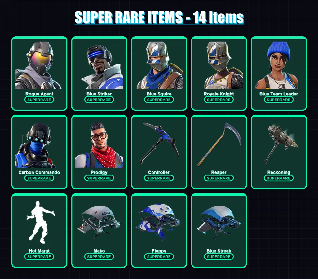 [PS4/PS5/XBOX/PC] | Rogue Agent | Blue Striker | Blue Squire | Royale Knight | Blue Team Leader | 31 skin | 34 pickaxe | 31 emote | 38 glider | Lv58
