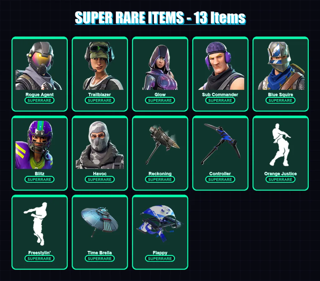 [PC/PSN] | Rogue Agent | Trailblazer | Glow | Sub Commander | Blue Squire | 83 skin | 83 pickaxe | 75 emote | 78 glider | Lv895