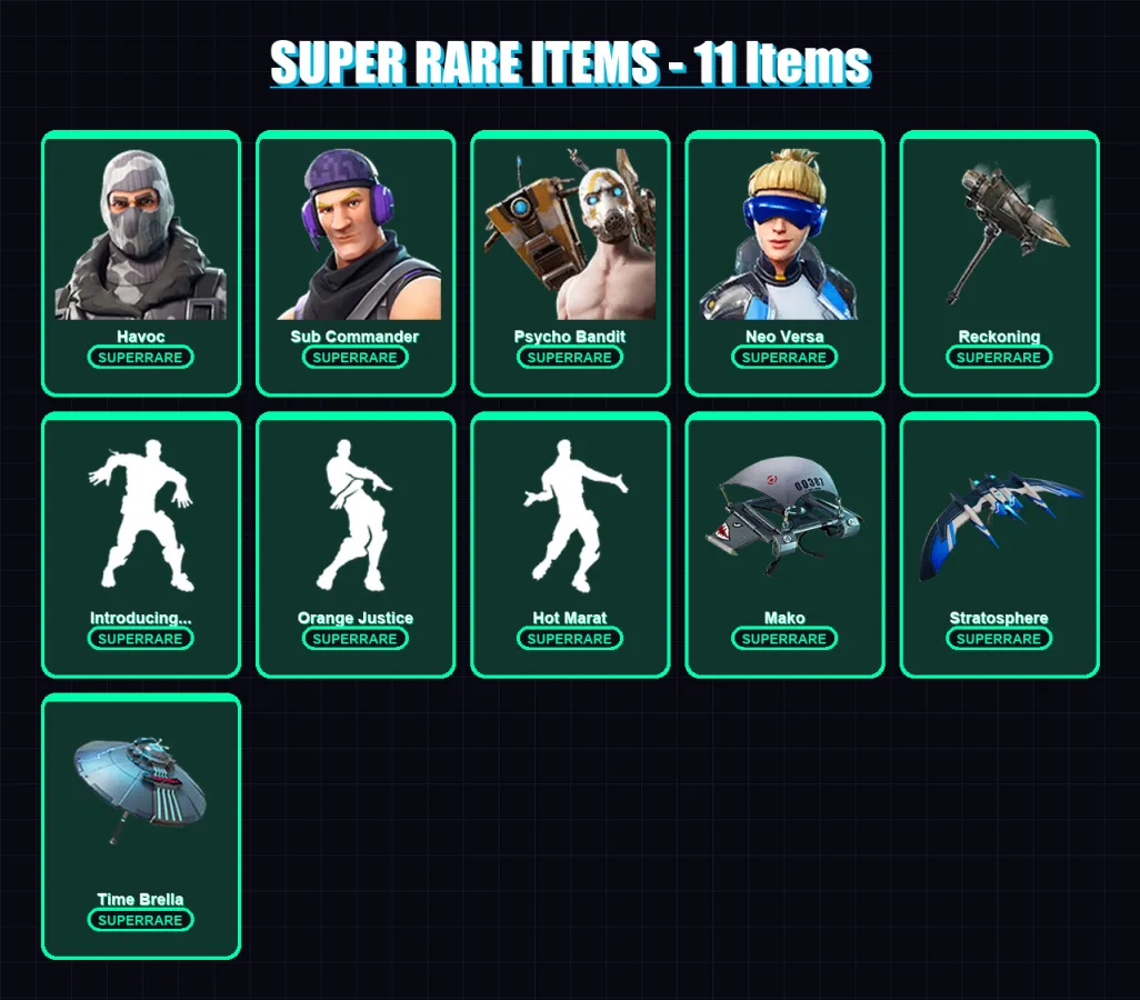 [PC/XBOX] | Havoc | Sub Commander | Psycho Bandit | Neo Versa | Catalyst | 56 skin | 69 pickaxe | 70 emote | 73 glider | Lv1078