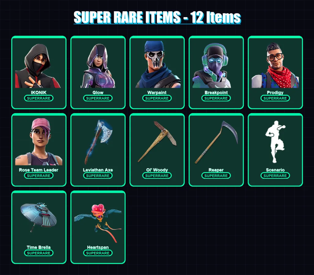 [PC] | IKONIK | Glow | Warpaint | Breakpoint | Prodigy | 114 skin | 128 pickaxe | 96 emote | 115 glider | Lv1846