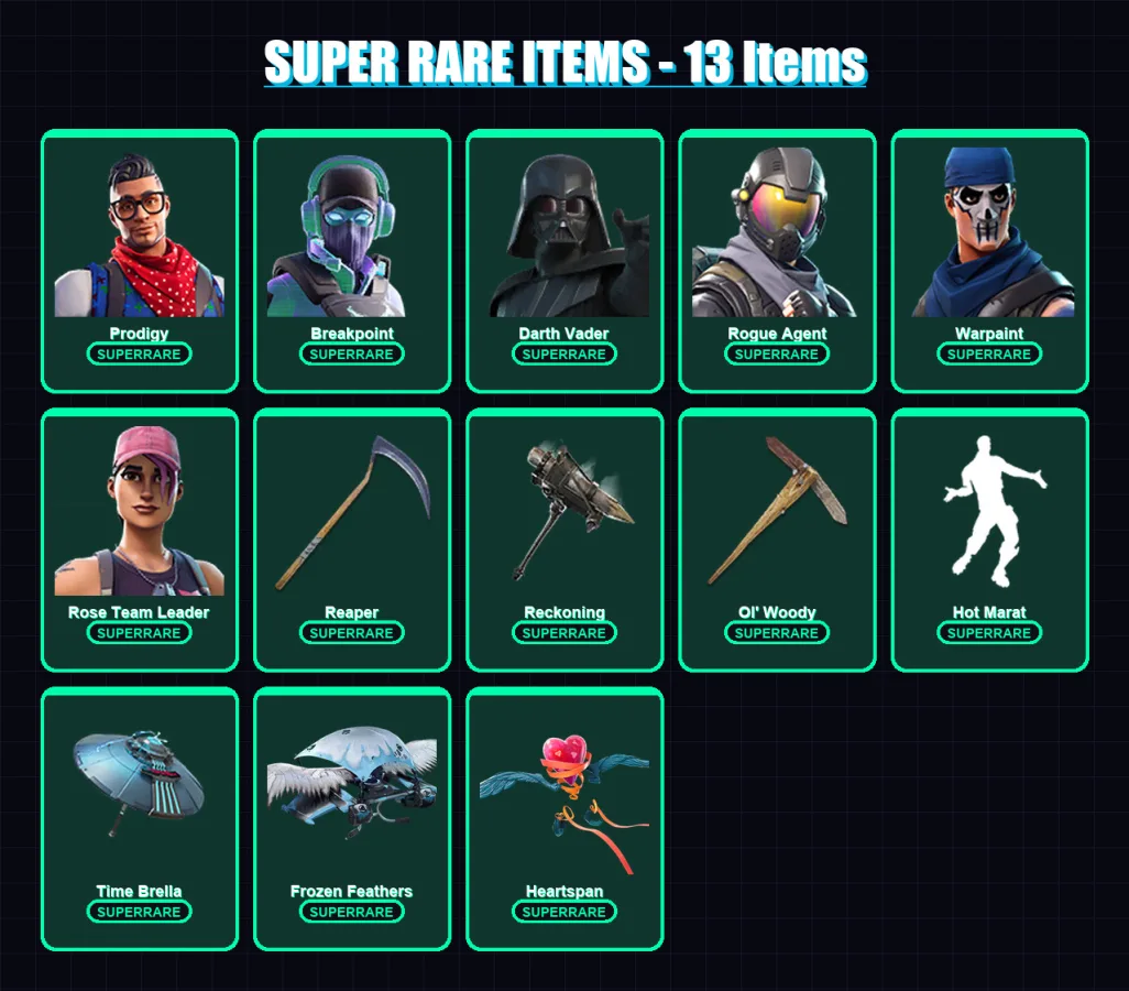 [PS4/PS5/XBOX/PC] | Prodigy | Breakpoint | Darth Vader | Rogue Agent | Warpaint | 164 skin | 176 pickaxe | 165 emote | 165 glider | Lv2401 — Fortnite account