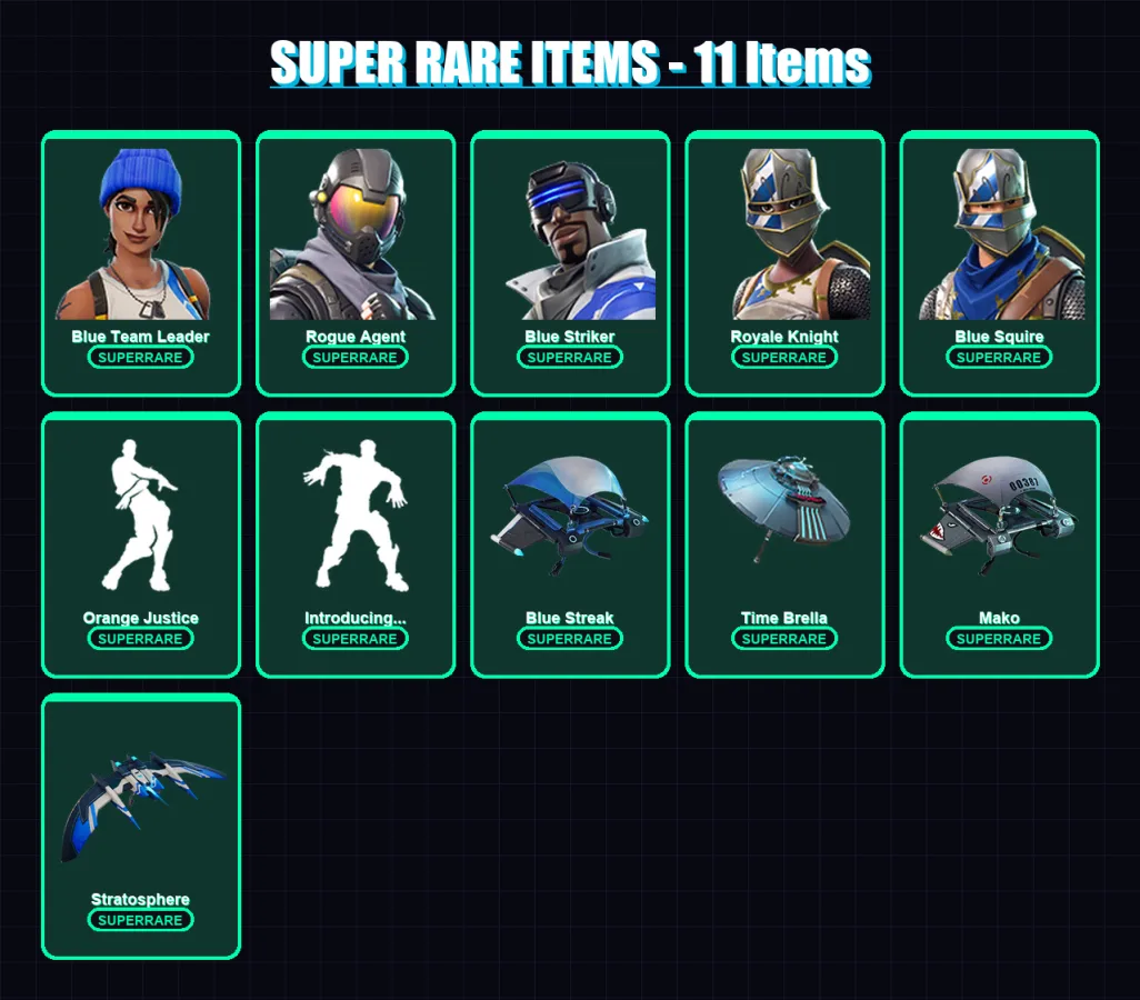 [PS4/PS5/XBOX/PC] | Blue Team Leader | Rogue Agent | Blue Striker | Royale Knight | Blue Squire | 45 skin | 50 pickaxe | 52 emote | 48 glider | Lv69