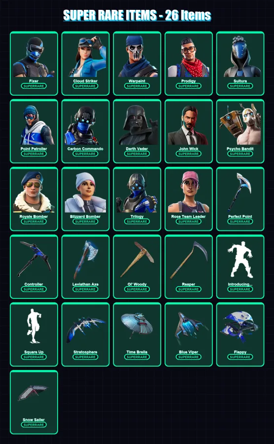 [PC/XBOX/PSN] | Fixer | Cloud Striker | Warpaint | Prodigy | Sultura | 339 skin | 336 pickaxe | 290 emote | 250 glider | Lv4412