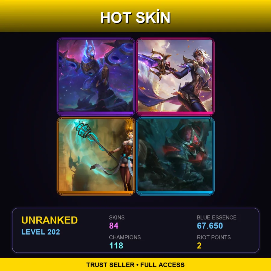 EUW | Lv202 | Unranked | 84 Skin | 118 Champ — LoL account