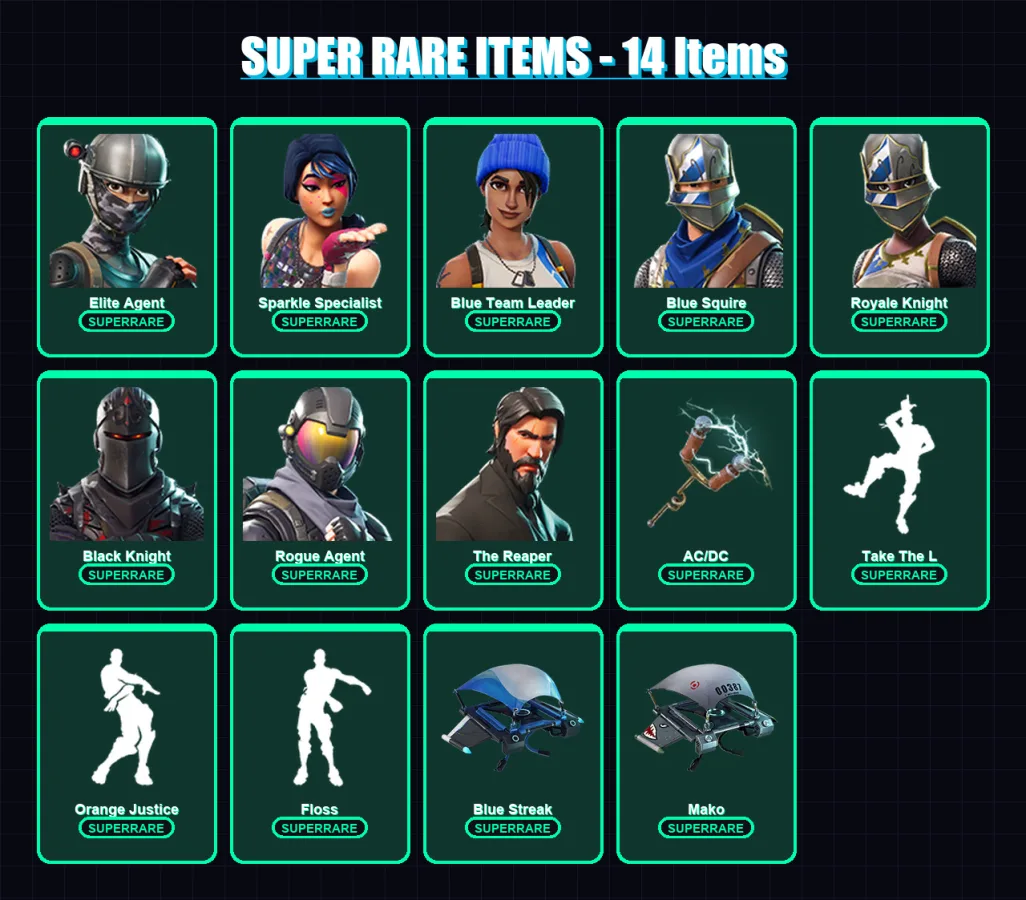[PC] | Elite Agent | Sparkle Specialist | Blue Team Leader | Blue Squire | Royale Knight | 34 skin | 31 pickaxe | 55 emote | 42 glider | Lv789