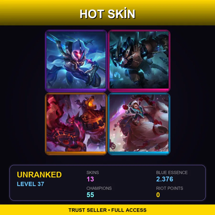 VN | Lv37 | Unranked | 13 Skin | 55 Champ — LoL account