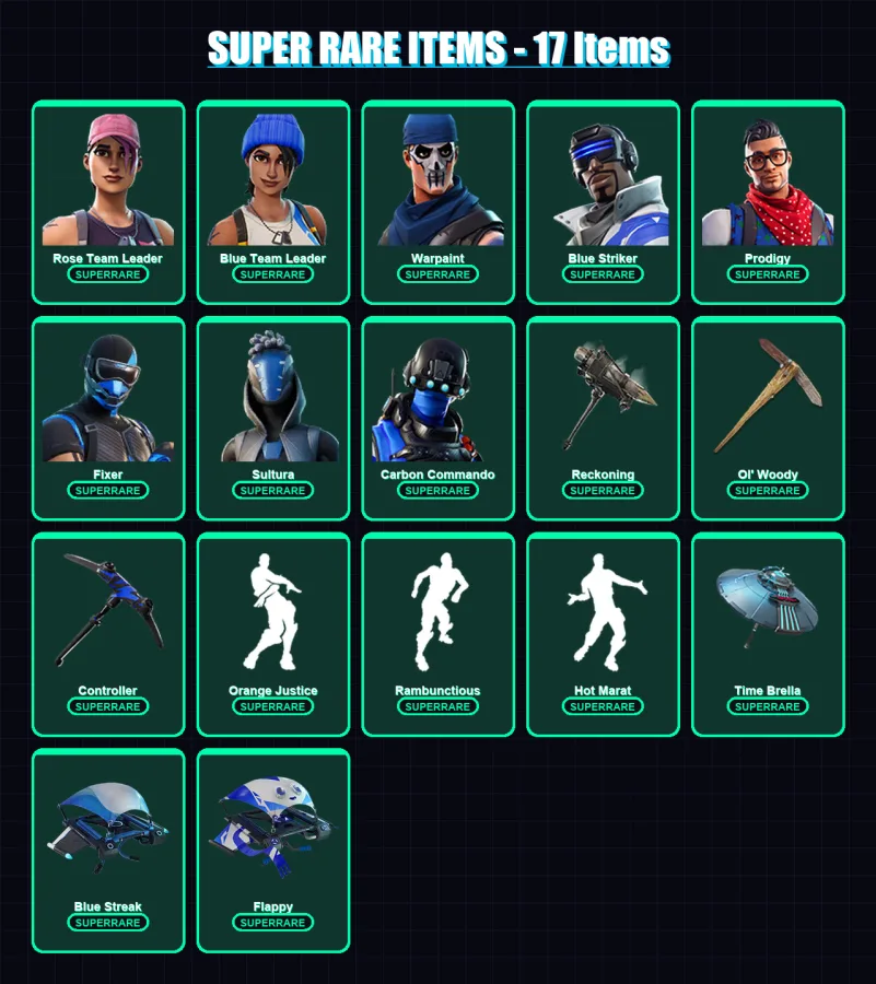 [PS4/PS5/XBOX/PC] | Rose Team Leader | Blue Team Leader | Lara Croft | Drift | Skull Trooper  | 56 skin | 63 pickaxe | 66 emote | 68 glider | Lv1006