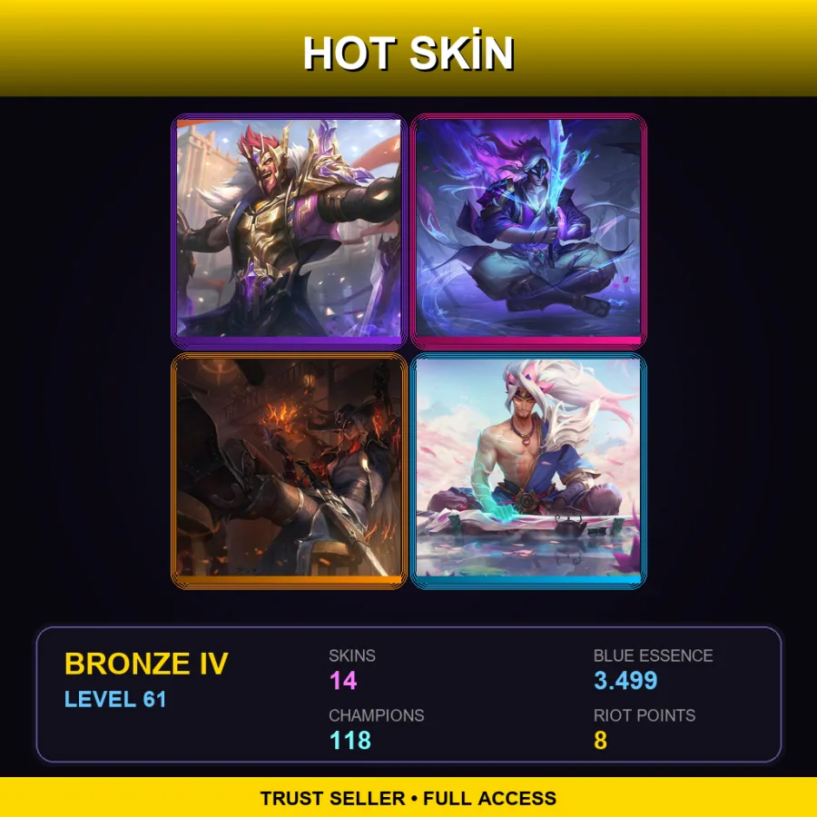 EUNE | Lv61 | Bronze IV | 14 Skin | 118 Champ — LoL account