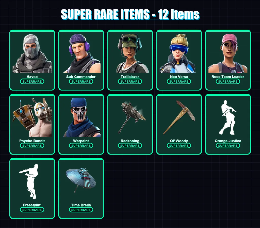 [PC] | Havoc | Sub Commander | Trailblazer | Neo Versa | Rose Team Leader | 93 skin | 111 pickaxe | 99 emote | 92 glider | Lv1114