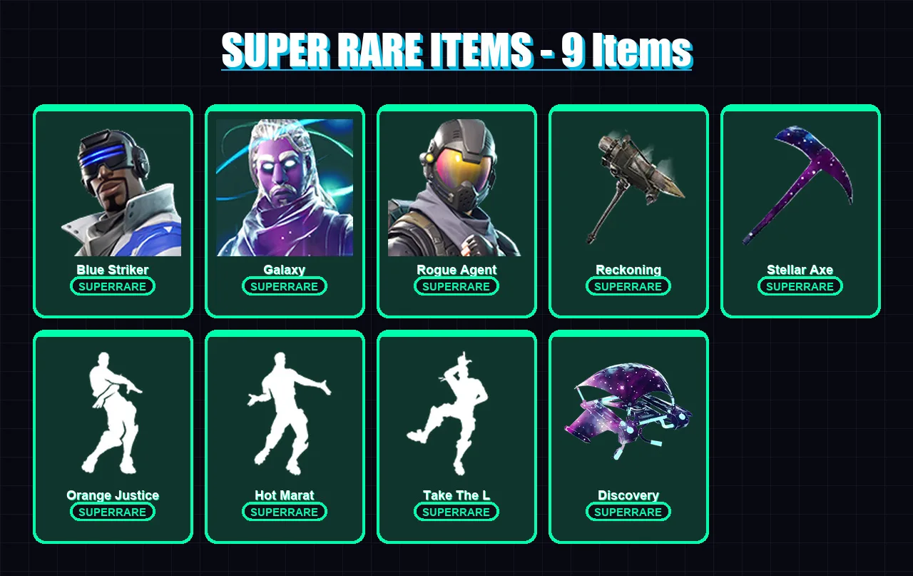 [PC/XBOX/PSN] | Blue Striker | Galaxy | Rogue Agent | Valor | Frozen Raven | 29 skin | 17 pickaxe | 23 emote | 21 glider | Lv287