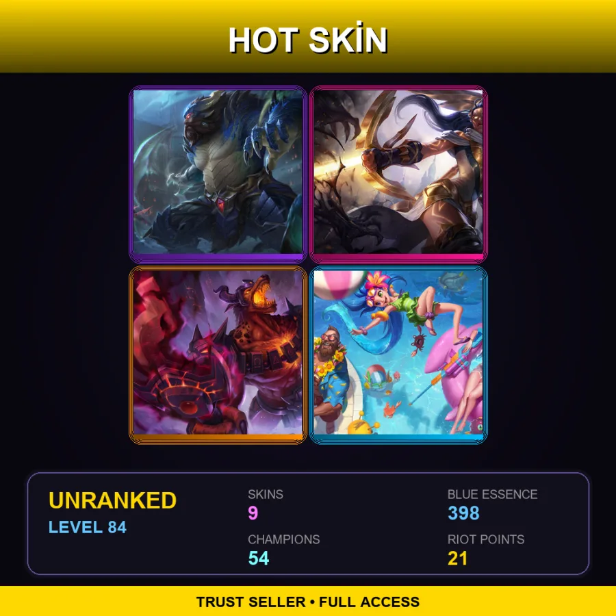 EUW | Lv84 | Unranked | 9 Skin | 54 Champ — LoL account