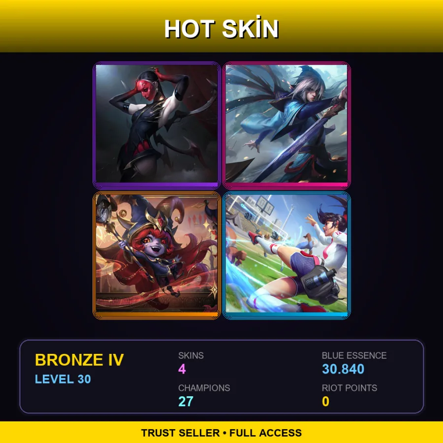 EUNE | Lv30 | Bronze IV | 4 Skin | 27 Champ