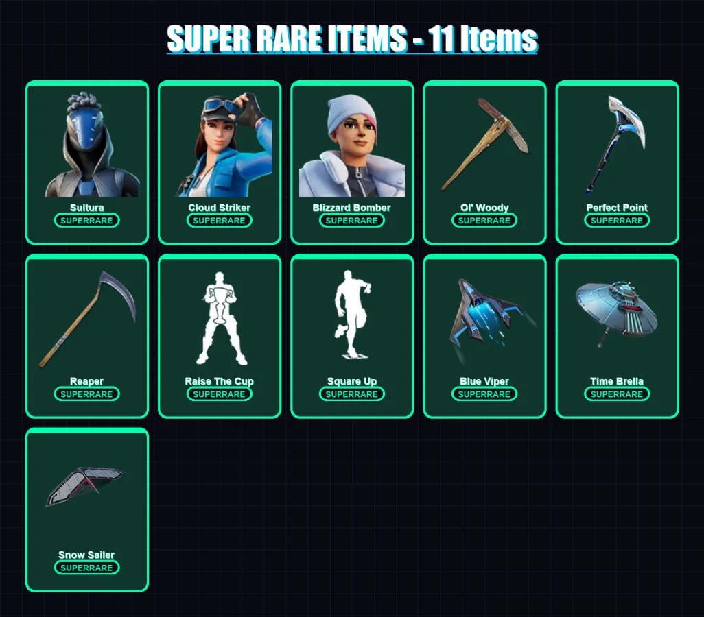 [PC] | Sultura | Cloud Striker | Blizzard Bomber | Era | Optimus Prime | 44 skin | 110 pickaxe | 90 emote | 100 glider | Lv2695