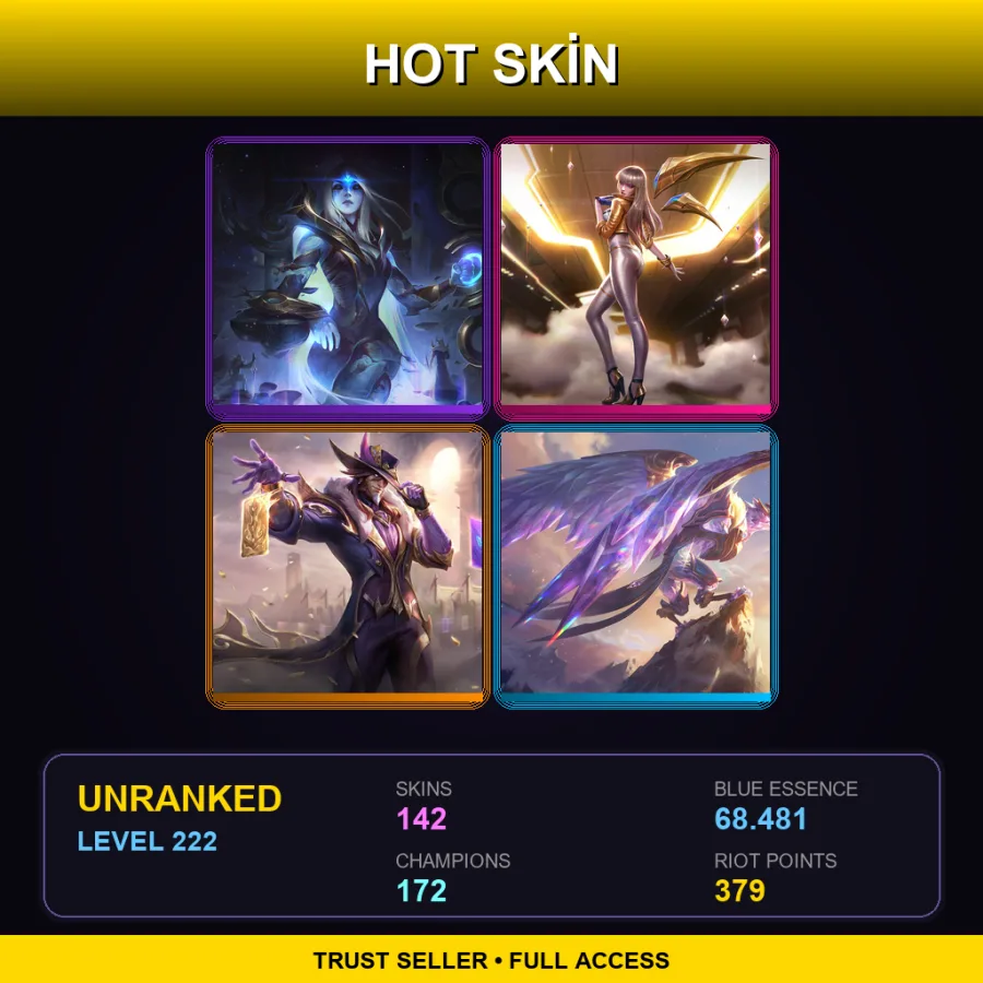 EUW | Lv222 | Unranked | 142 Skin | 172 Champ