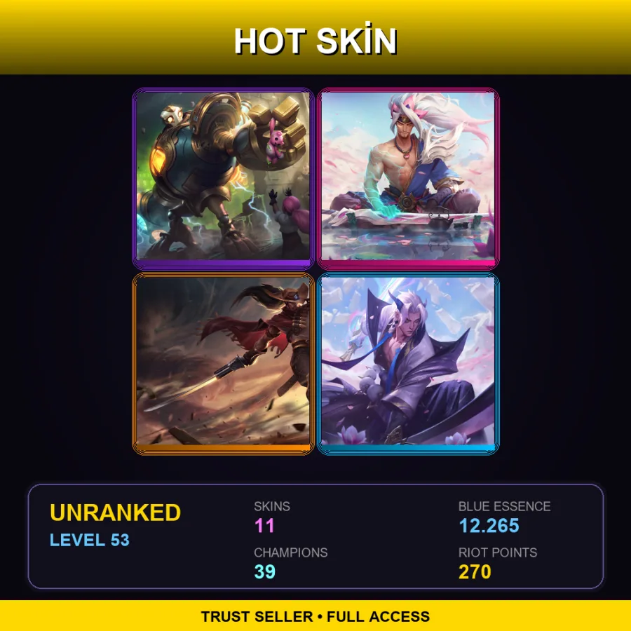 NA | Lv53 | Unranked | 11 Skin | 39 Champ — LoL account