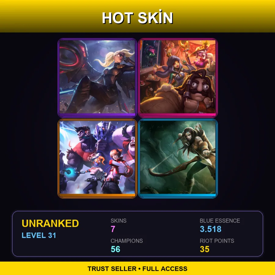 BR | Lv31 | Unranked | 7 Skin | 56 Champ — LoL account
