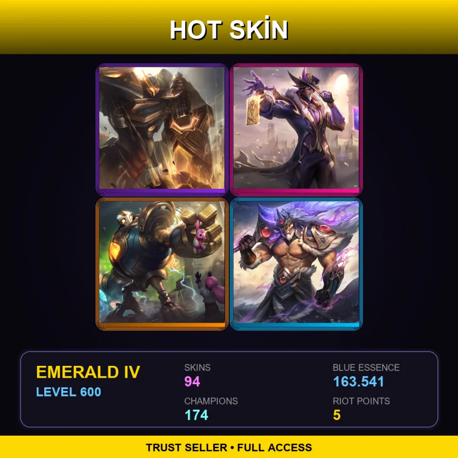 NA | Lv600 | Emerald IV | 94 Skin | 174 Champ