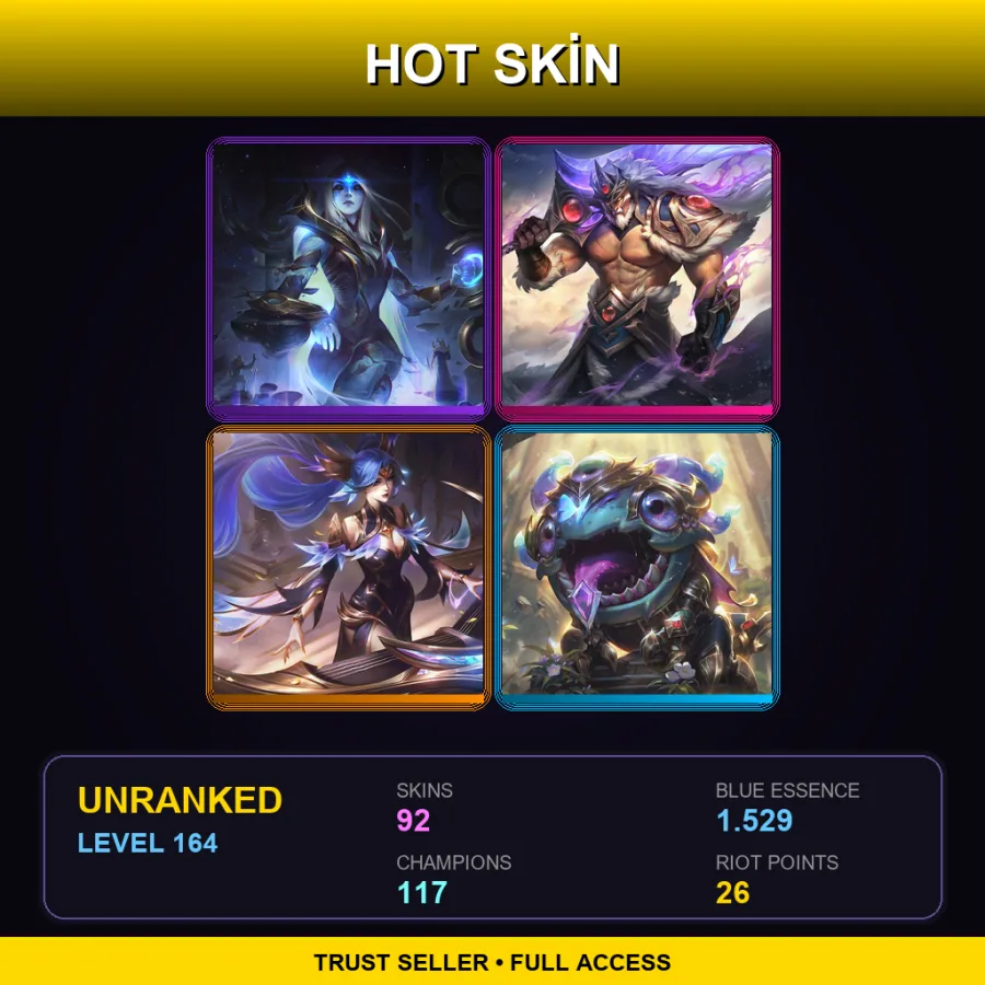 TR | Lv164 | Unranked | 92 Skin | 117 Champ — Dj Sona