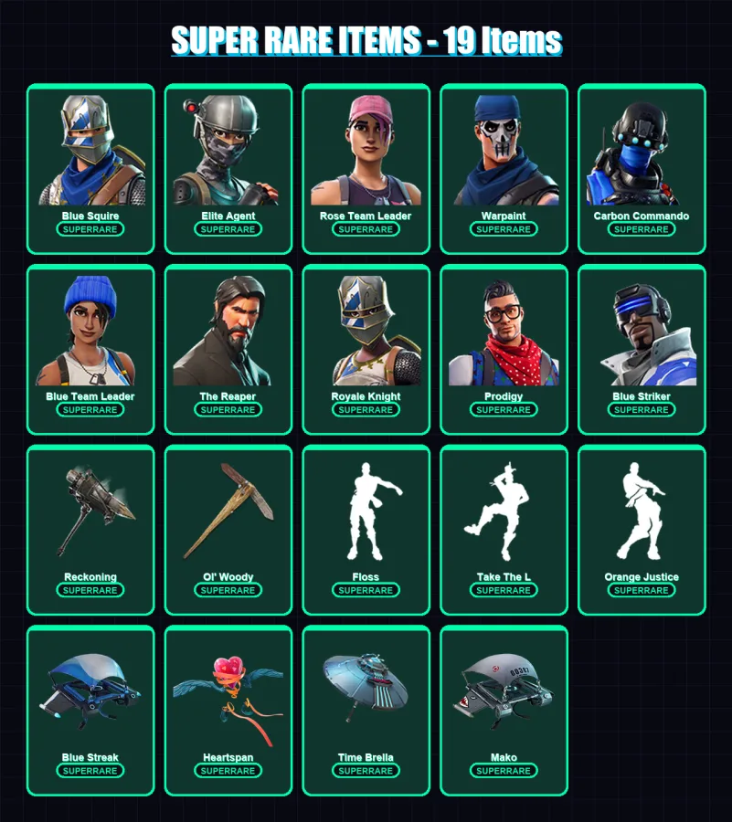 [PS4/PS5/XBOX/PC] | Blue Squire | Elite Agent | Rose Team Leader | Warpaint | Carbon Commando | 79 skin | 88 pickaxe | 85 emote | 89 glider | Lv1279