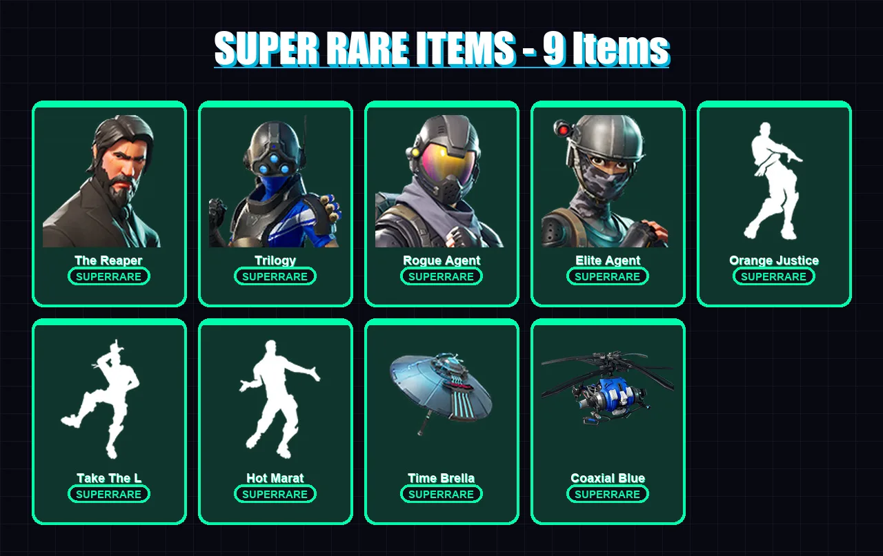 [PS4/PS5/XBOX/PC] | The Reaper | Trilogy | Rogue Agent | Elite Agent | The Visitor | 55 skin | 46 pickaxe | 57 emote | 57 glider | Lv944