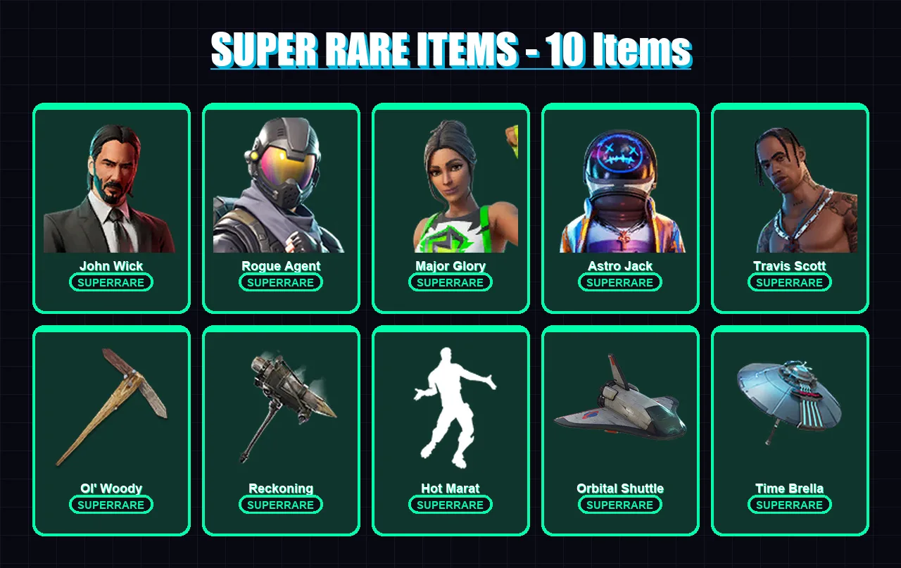 [PC/XBOX/PSN] | John Wick | Rogue Agent | Major Glory | Astro Jack | Travis Scott | 246 skin | 241 pickaxe | 211 emote | 185 glider | Lv2394