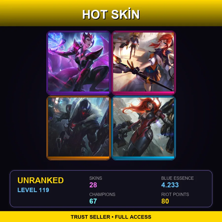 EUW | Challenger Ahri | Battle Academia Lux | PROJECT: Jhin | Gun Goddess Miss Fortune | 28 Skin | 67 Champ | Lv119