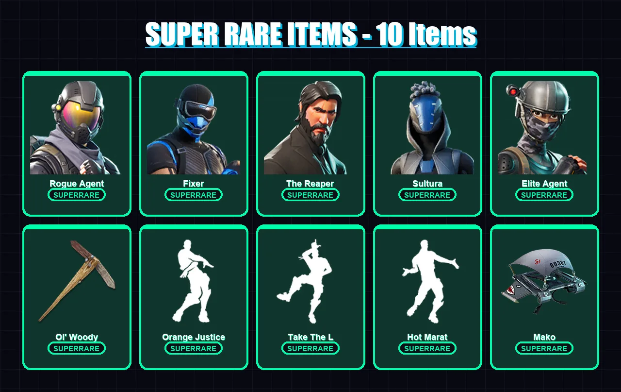 [PC] | Rogue Agent | Fixer | The Reaper | Sultura | Elite Agent | 46 skin | 58 pickaxe | 69 emote | 57 glider | Lv799