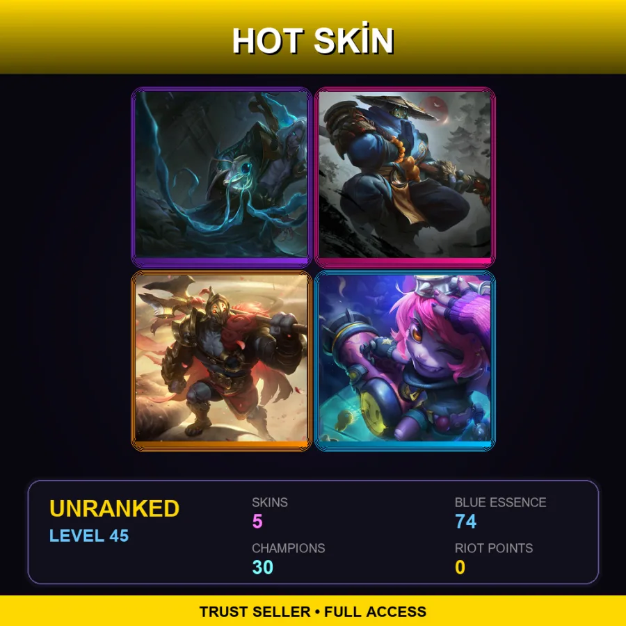 LAN | Lv45 | Unranked | 5 Skin | 30 Champ — LoL account