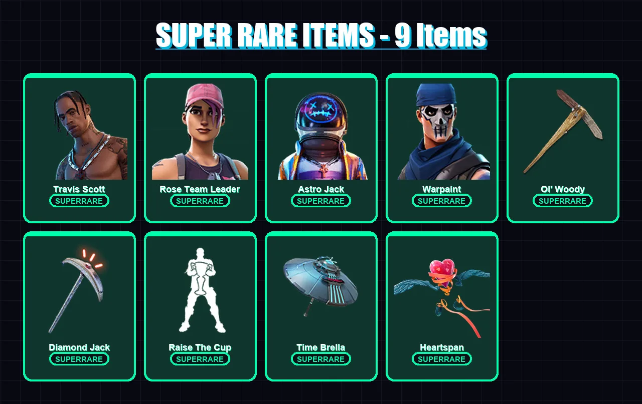 [PC/PSN] | Travis Scott | Rose Team Leader | Astro Jack | Warpaint | Midas | 156 skin | 177 pickaxe | 157 emote | 153 glider | Lv2133 — Fortnite account