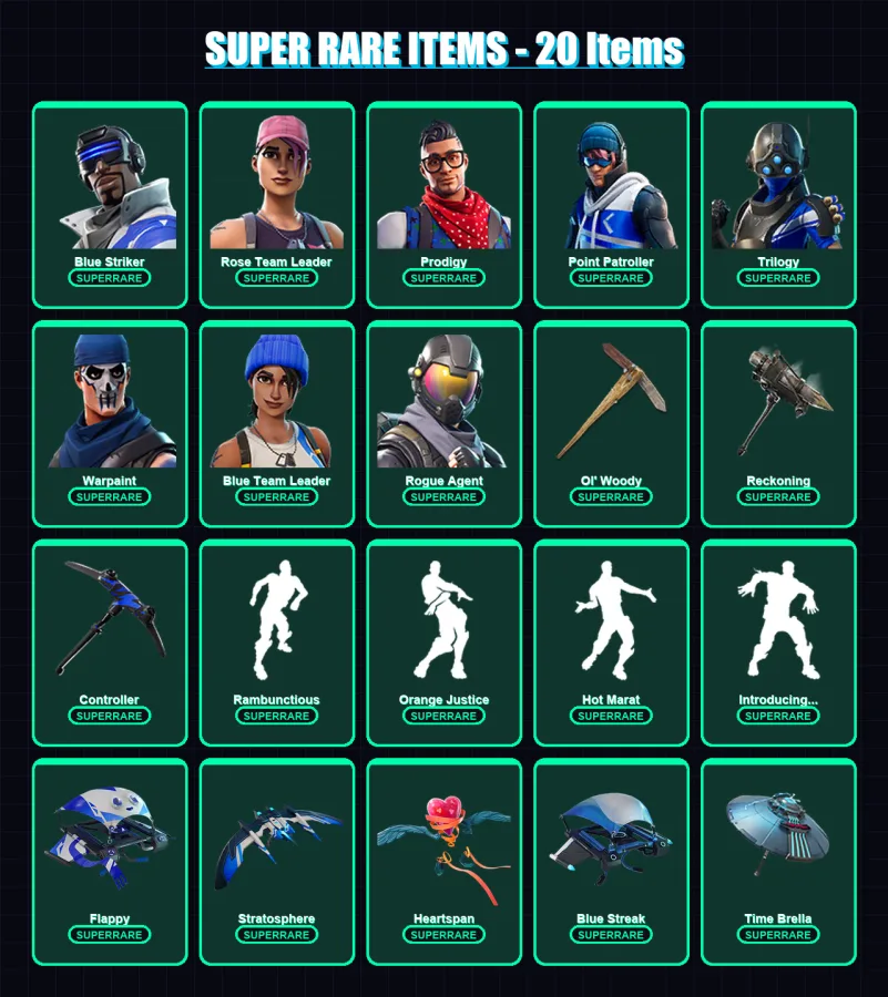 [PS4/PS5/PC] | Blue Striker | Rose Team Leader | Prodigy | Point Patroller | Trilogy | 133 skin | 145 pickaxe | 138 emote | 123 glider | Lv1694