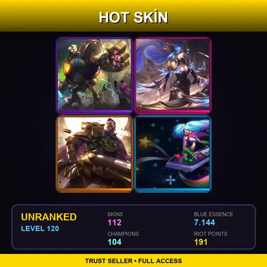 LAN | Lv120 | Unranked | 112 Skin | 104 Champ — LoL account