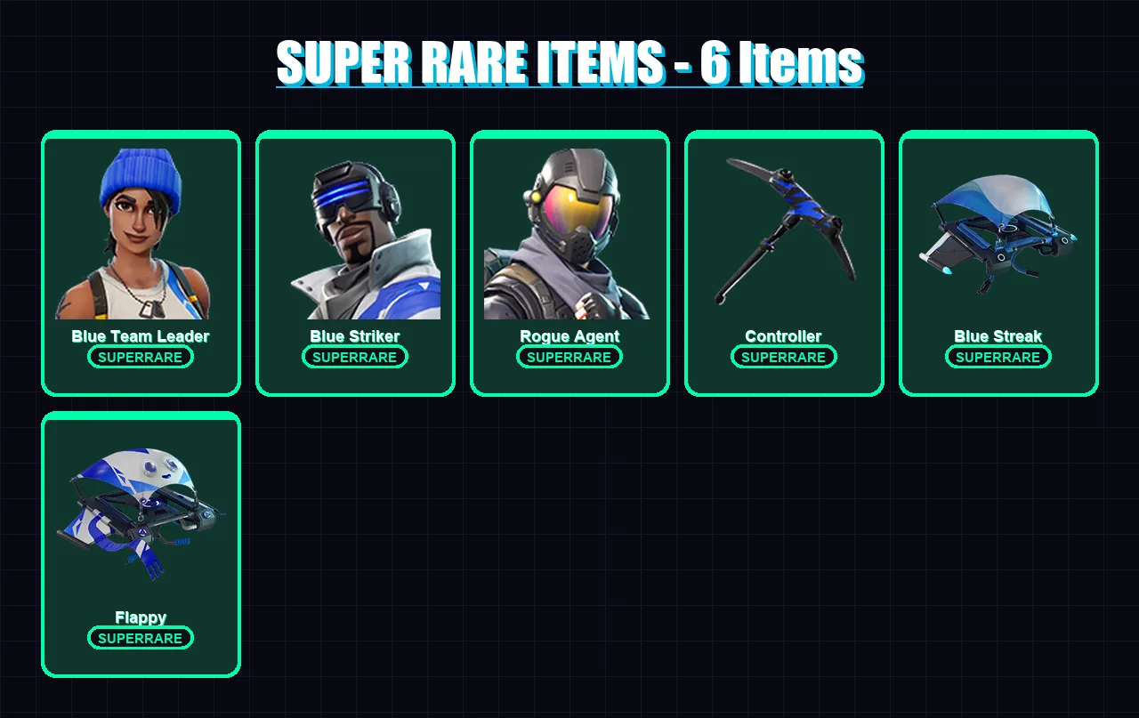 [PC/XBOX/PSN] | Blue Team Leader | Blue Striker | Rogue Agent | Explorer Emilie | Mr. Dappermint | 5 skin | 3 pickaxe | 6 emote | 7 glider | Lv86
